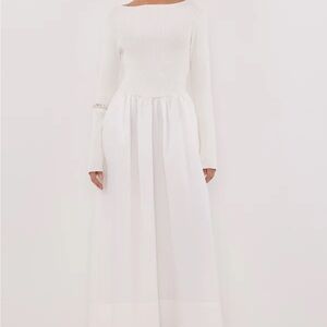DISSH ABIGAIL WHITE HYBRID LONG SLEEVE MIDI DRESS